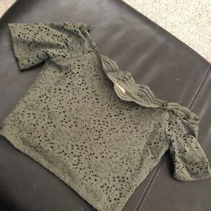 Green Off The Shoulder Crop Top